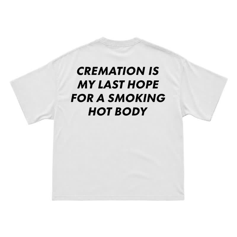 Edgy Cremation Back Graphic Loose Drop Shoulder Short Sleeve T-Shirt - White - US16-18(2XL) - image 2