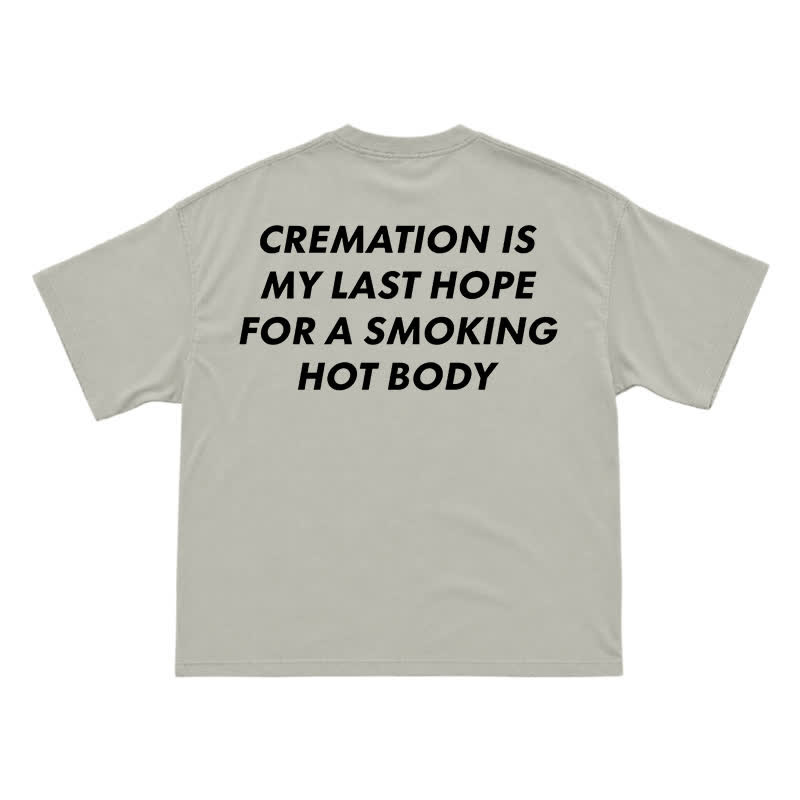 Edgy Cremation Back Graphic Loose Drop Shoulder Short Sleeve T-Shirt - Warm Grey - US16-18(2XL) - image 7