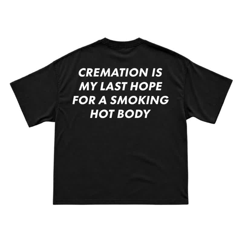 Edgy Cremation Back Graphic Loose Drop Shoulder Short Sleeve T-Shirt - Black - US16-18(2XL) - image 1