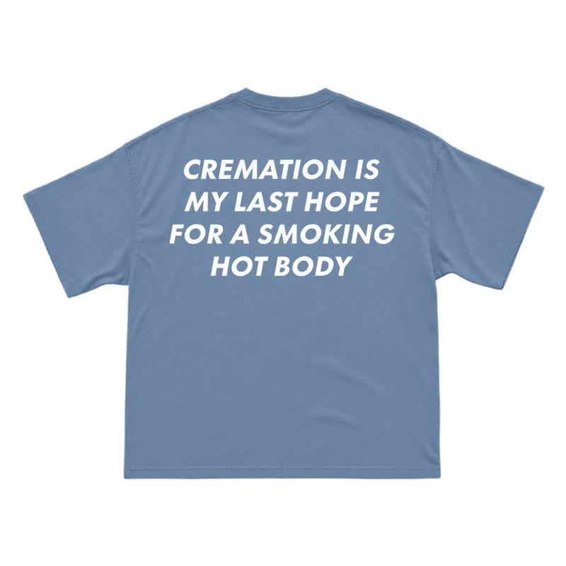 Edgy Cremation Back Graphic Loose Drop Shoulder Short Sleeve T-Shirt - Dusty Blue - US16-18(2XL) - image 4