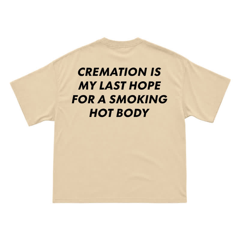 Edgy Cremation Back Graphic Loose Drop Shoulder Short Sleeve T-Shirt - Apricot - US16-18(2XL) - image 3