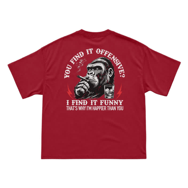 You Find It Offensive? I Find It Funny – Funny Gorilla Cigar T-Shirt for Men, Sarcastic Humor Graphic Tee - Red - US16-18(2XL) - image 7