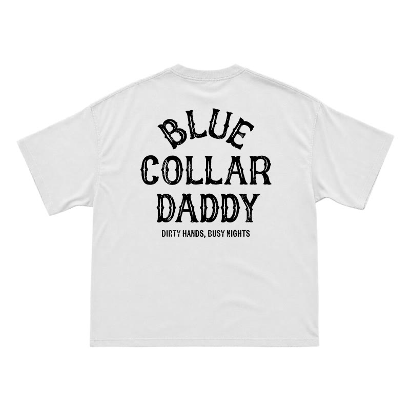 Relaxed Fit Blue Collar Daddy Distressed Slogan T-Shirt - White - US16-18(2XL) - image 2