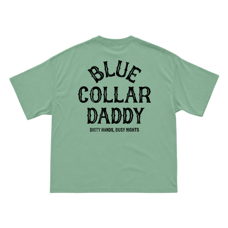 Relaxed Fit Blue Collar Daddy Distressed Slogan T-Shirt - Light Green - US16-18(2XL) - image 6