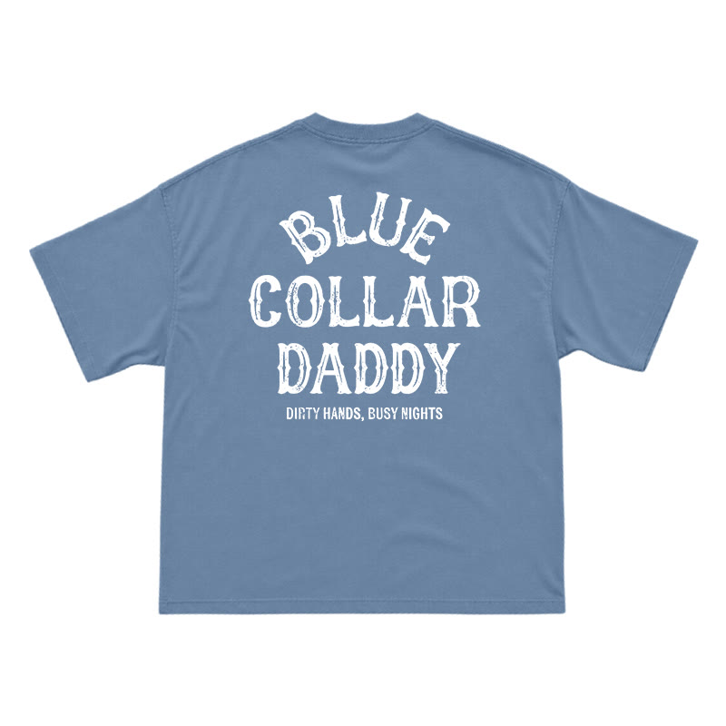 Relaxed Fit Blue Collar Daddy Distressed Slogan T-Shirt - Dusty Blue - US16-18(2XL) - image 5