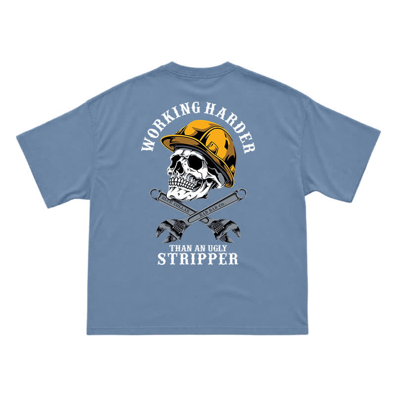 Blue Collar Skull and Wrench Oversized Back Graphic T-Shirt - Dusty Blue - US16-18(2XL) - image 11