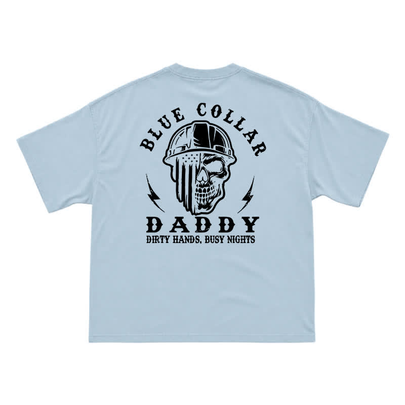 Retro Industrial Helmet Skull Loose Fit Streetwear Graphic T-Shirt - Light Blue - US16-18(2XL) - image 6