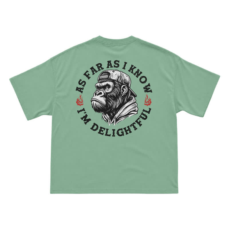 "As Far As I Know I'm Delightful" Gorilla Graphic Tee - Vintage Streetwear Black T-Shirt - Light Green - US16-18(2XL) - image 2