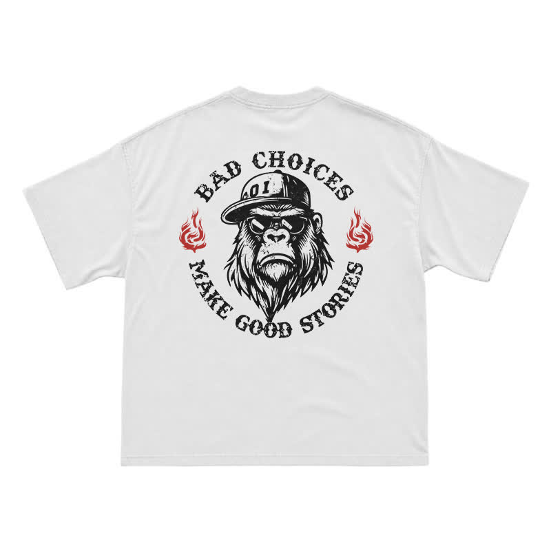 "Bad Choices Make Good Stories" Gorilla Sunglasses Tee - Cool Streetwear Black T-Shirt - White - US16-18(2XL) - image 2