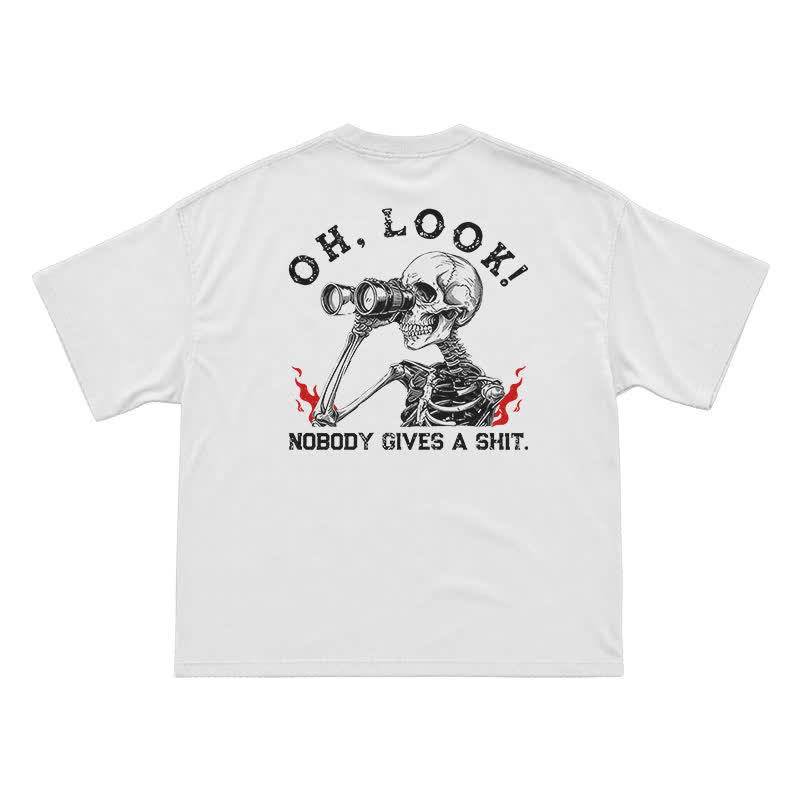 Nobody Gives A Shit Funny Skull Graphic T-Shirt for Men | Sarcastic Dark Humor Tee - White - US16-18(2XL) - image 2