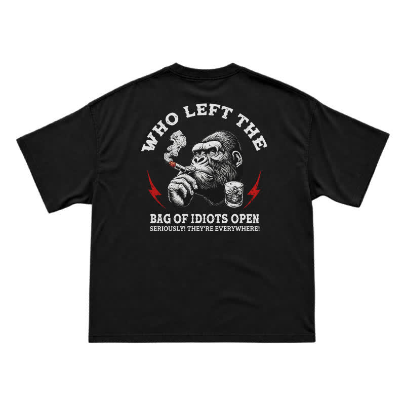 Who Left The Idiots Open Funny Gorilla Graphic T-Shirt for Men | Dark Humor Sarcastic Tee - Black - US16-18(2XL) - image 1
