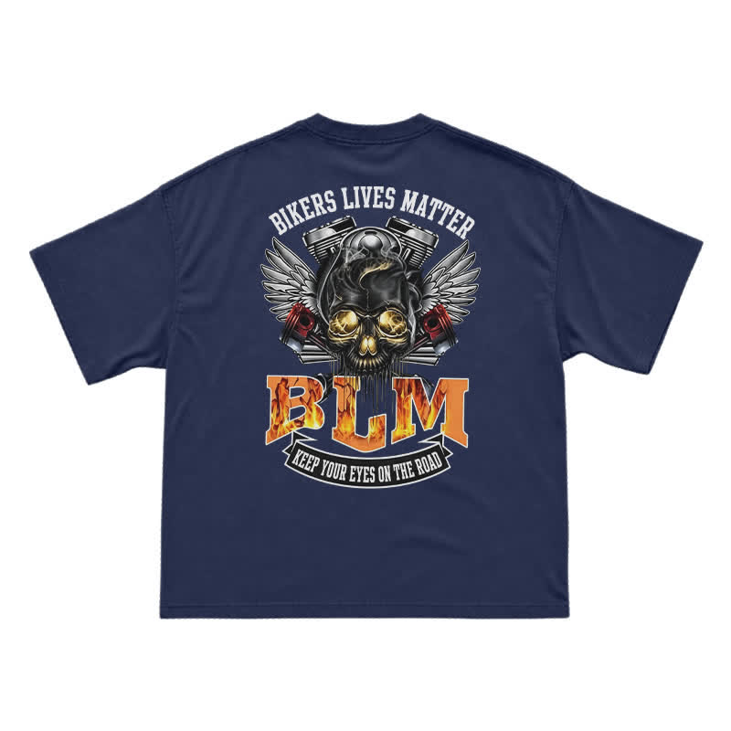 BLM Flame Engine Skull Oversized Motorcycle Streetwear T-Shirt - Navy Blue - US16-18(2XL) - image 2