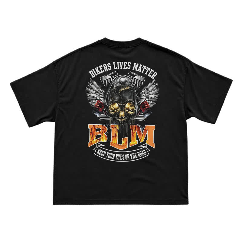 BLM Flame Engine Skull Oversized Motorcycle Streetwear T-Shirt - Black - US16-18(2XL) - image 1