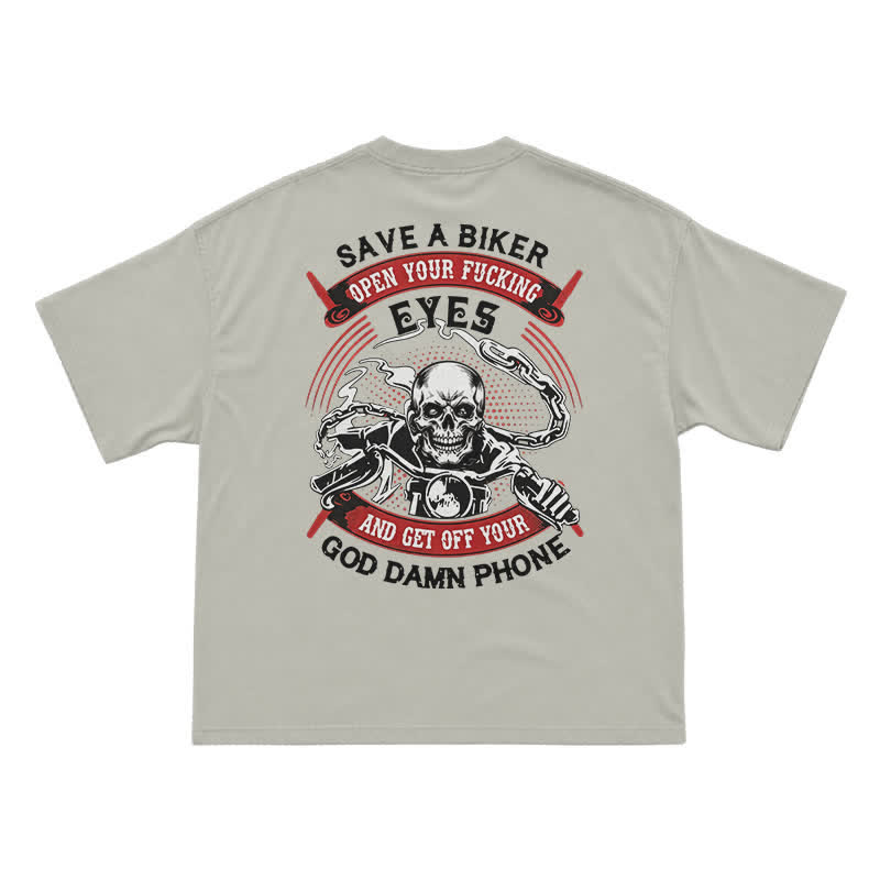 Rebel Skull Rider Back Graphic Oversized Streetwear T-Shirt - Warm Grey - US16-18(2XL) - image 2