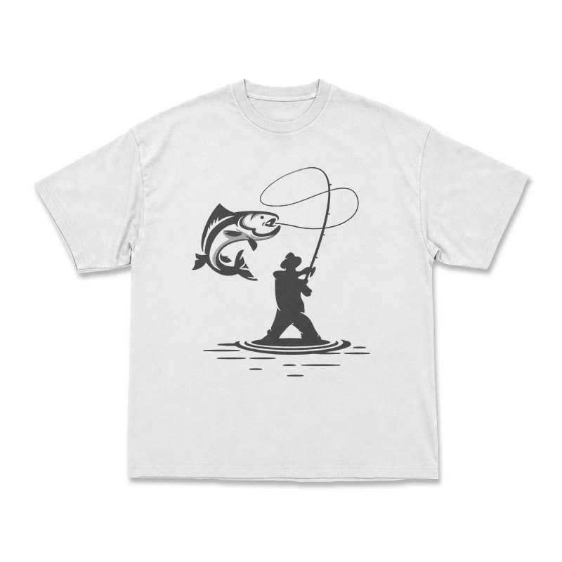 Minimal Fisherman Cast Graphic Oversized Short Sleeve T-Shirt - White - US16-18(2XL) - image 2