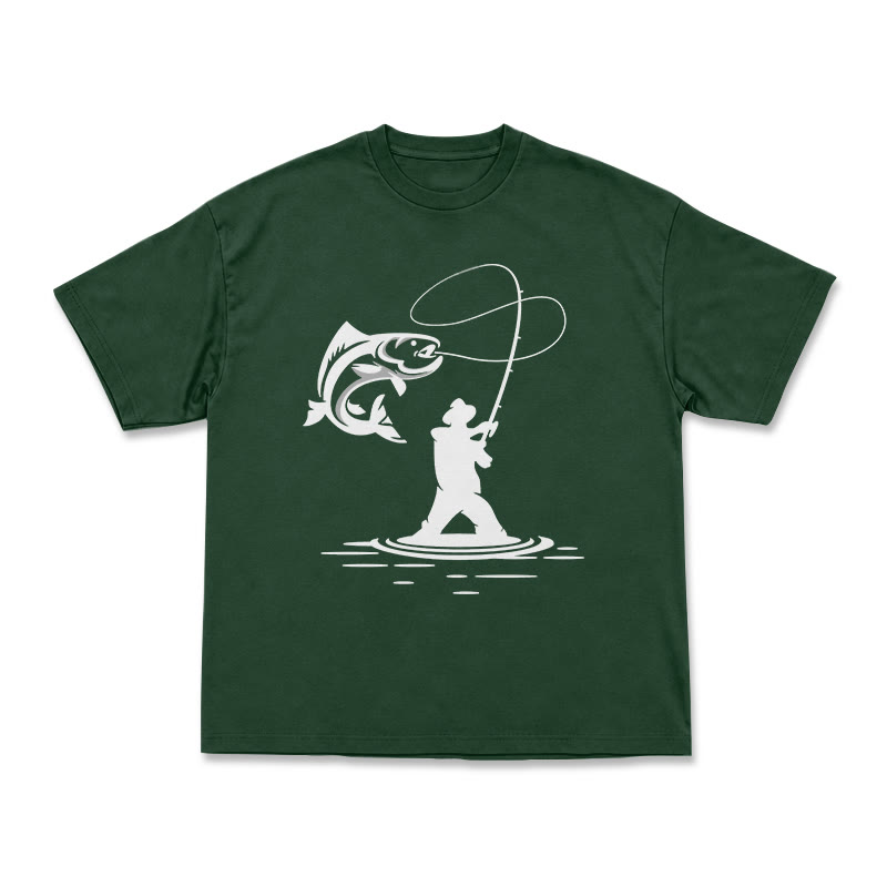 Minimal Fisherman Cast Graphic Oversized Short Sleeve T-Shirt - Green - US16-18(2XL) - image 6