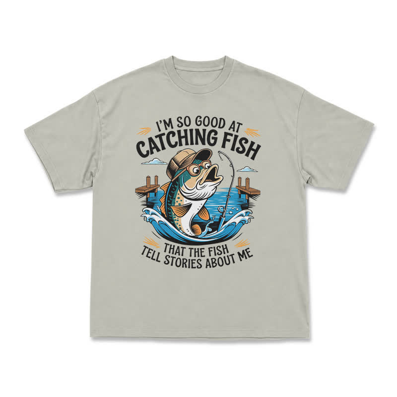Playful Catching Fish Quote Illustrated Casual T-Shirt - Warm Grey - US16-18(2XL) - image 3