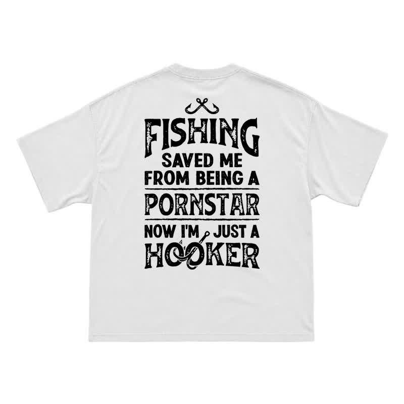 Vintage Fishing Saved Me Back Graphic Casual T-Shirt - White - US16-18(2XL) - image 2
