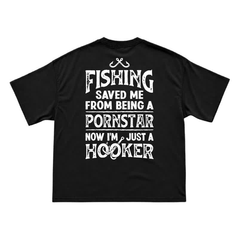 Vintage Fishing Saved Me Back Graphic Casual T-Shirt - Black - US16-18(2XL) - image 1