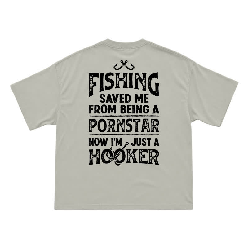 Vintage Fishing Saved Me Back Graphic Casual T-Shirt - Warm Grey - US16-18(2XL) - image 7