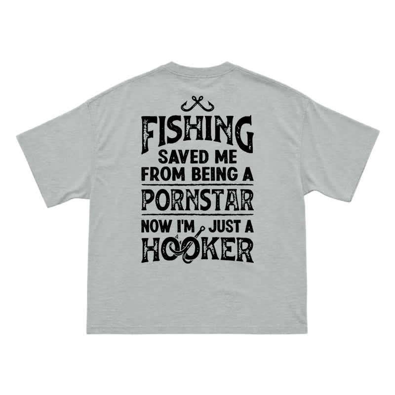 Vintage Fishing Saved Me Back Graphic Casual T-Shirt - Grey - US16-18(2XL) - image 4