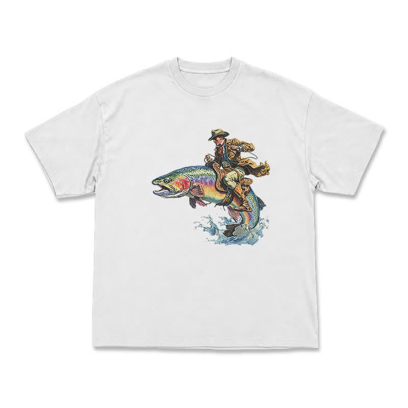 Western Fish Rider Statement Print T-Shirt - White - US16-18(2XL) - image 2