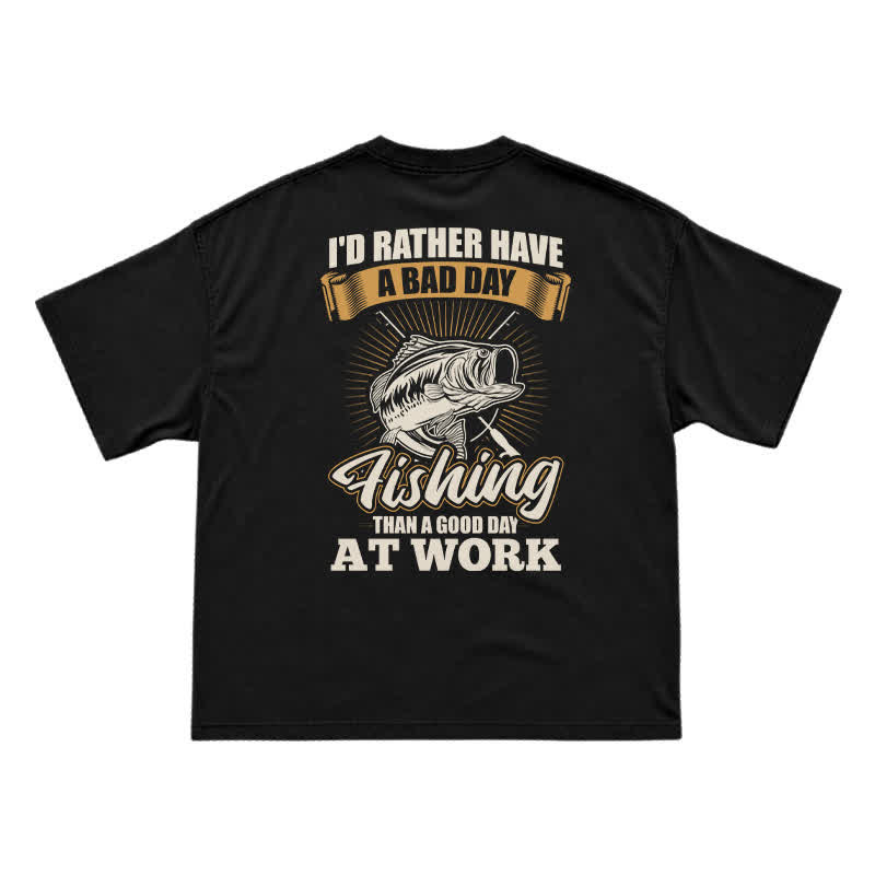 Retro Angler Slogan Back Print Graphic T-Shirt - Black - US16-18(2XL) - image 1