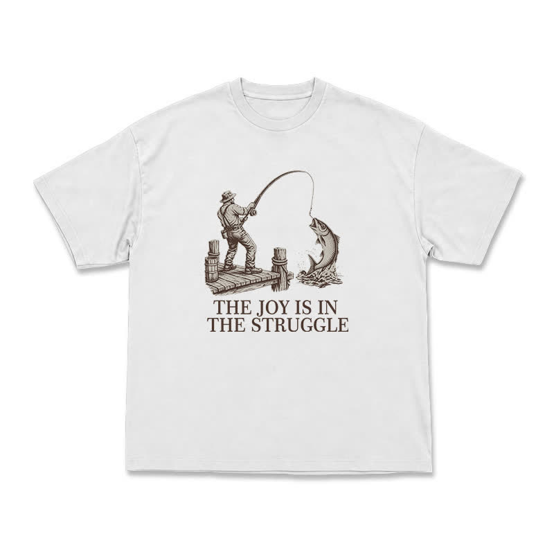 Fishing Long Sleeve T-Shirt, The Joy Is In The Struggle Angler Graphic Tee, Vintage Fisherman Gift, Outdoors Enthusiast Apparel, Retro - White - US16-18(2XL) - image 2