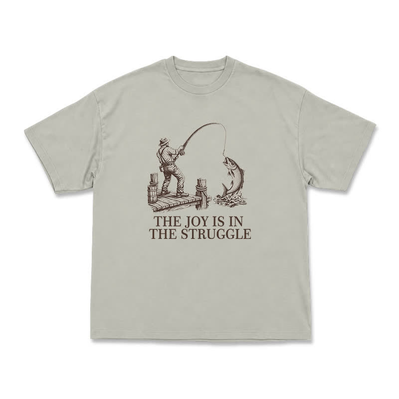 Fishing Long Sleeve T-Shirt, The Joy Is In The Struggle Angler Graphic Tee, Vintage Fisherman Gift, Outdoors Enthusiast Apparel, Retro - Warm Grey - US16-18(2XL) - image 3