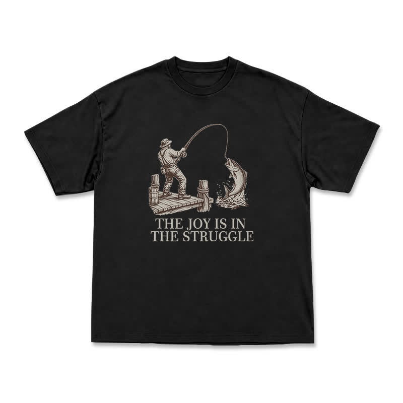 Fishing Long Sleeve T-Shirt, The Joy Is In The Struggle Angler Graphic Tee, Vintage Fisherman Gift, Outdoors Enthusiast Apparel, Retro - Black - US16-18(2XL) - image 1