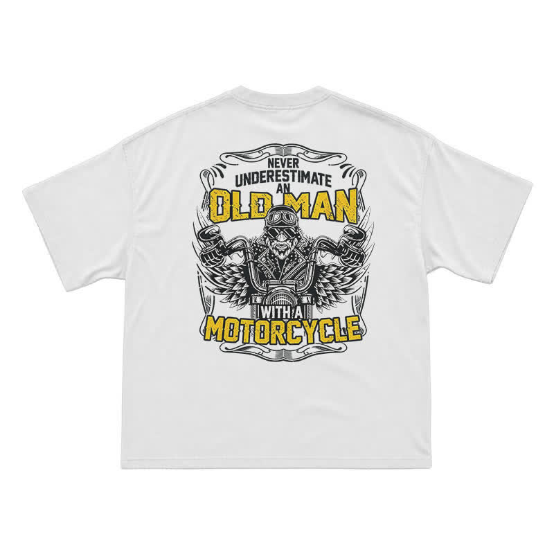Never Underestimate an Old Man Motorcycle Graphic Cotton T-Shirt - White - US16-18(2XL) - image 2