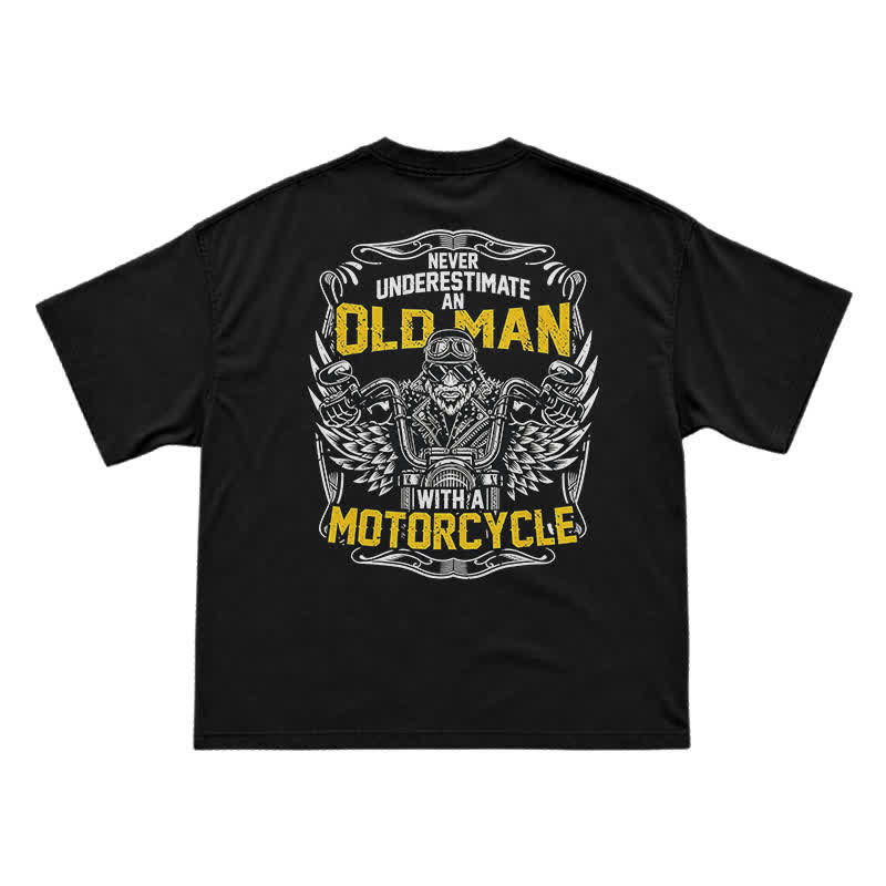 Never Underestimate an Old Man Motorcycle Graphic Cotton T-Shirt - Black - US16-18(2XL) - image 1