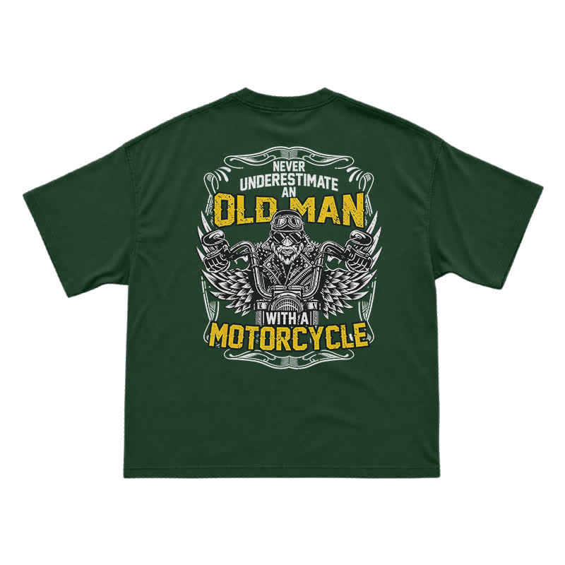 Never Underestimate an Old Man Motorcycle Graphic Cotton T-Shirt - Green - US16-18(2XL) - image 4