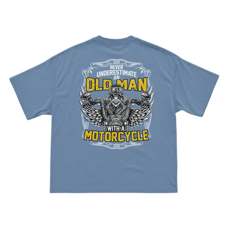 Never Underestimate an Old Man Motorcycle Graphic Cotton T-Shirt - Dusty Blue - US16-18(2XL) - image 3