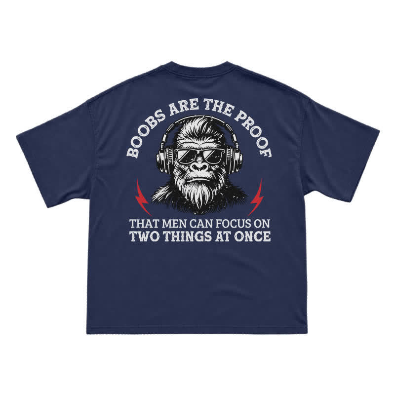 Boobs The Proof That Men Can Focus On Two Things At Once Monkey T-shirt - Navy Blue - US16-18(2XL) - image 2
