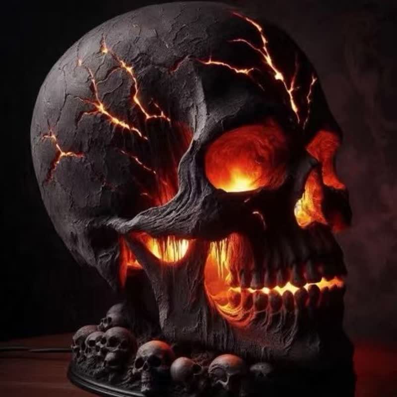 Skull Lamp Glowing at Night