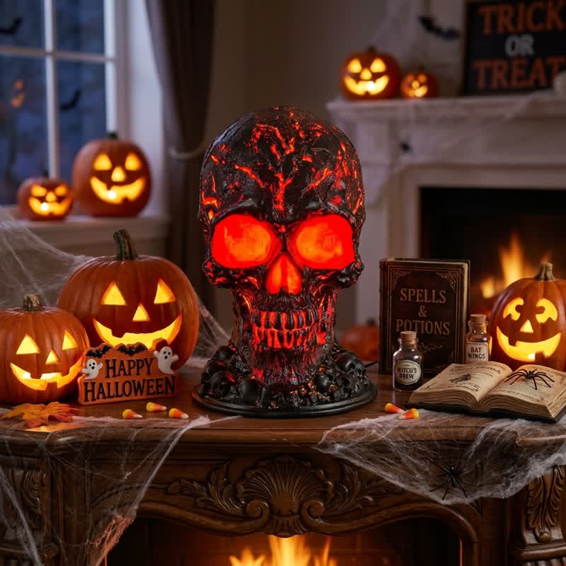Skull Flame Table Lamp, Molten Rock Skull Light, Haunting LED Desk Lamp, Halloween Gothic Decor, Unique Room Accent, Mystical Atmosphere, Luminous Flame Effect, Led Decoration Lamp, Decorative Atmosphere Light - image 10