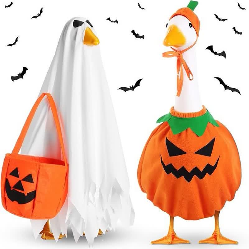 2 Sets Halloween Porch Goose Outfit - Pumpkin (Feet Exposed) + Ghost Combo Set - image 1