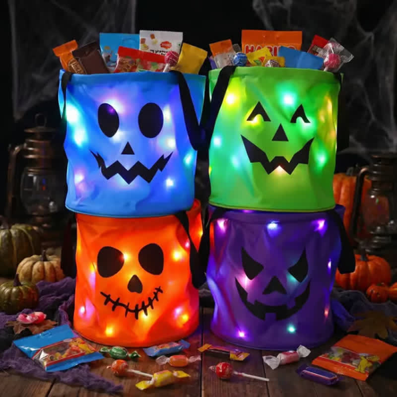🎃3/4 Pcs Halloween Candy Bucket with LED Lights✨ - 4pcs Orange/Green/Blue/Purple - image 1