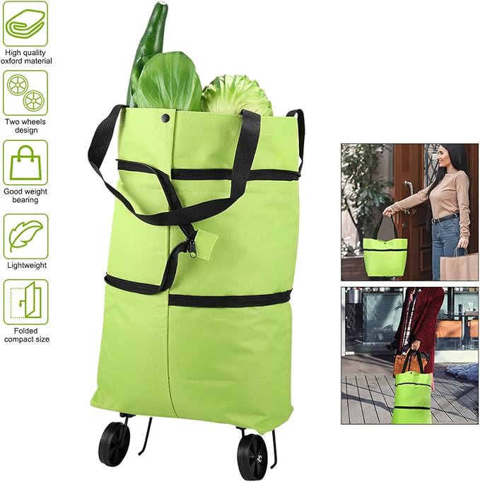 Foldable Shopping Trolley Bag with Wheels, Portable Reusable Grocery Tote - image 4