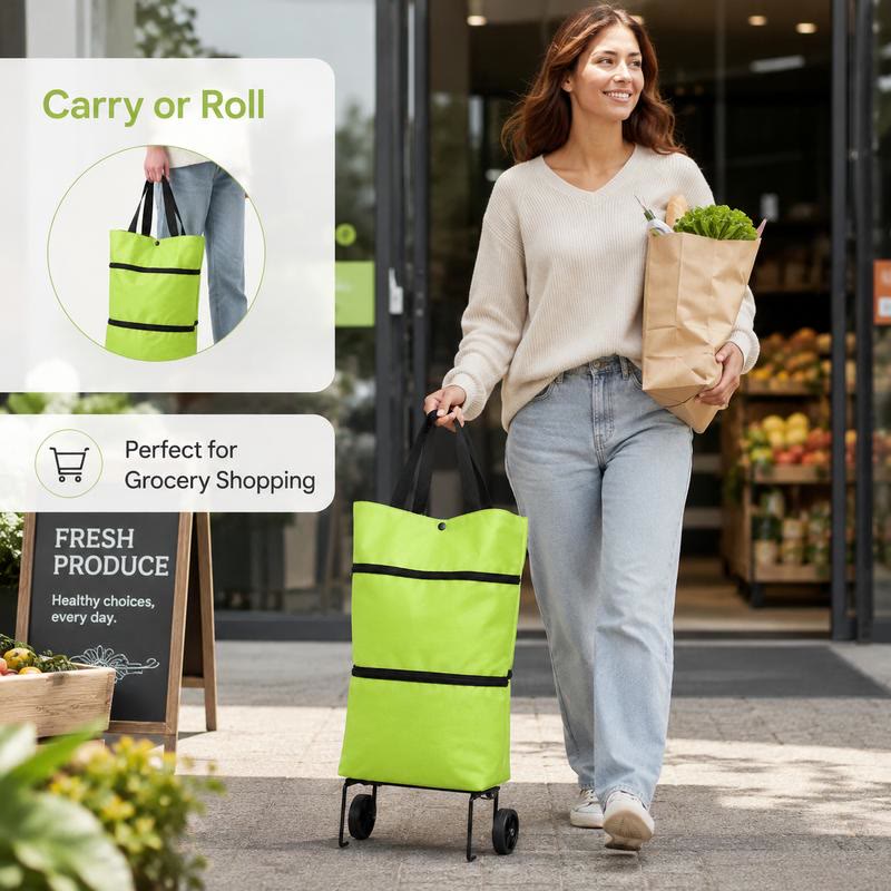 Foldable Shopping Trolley Bag with Wheels, Portable Reusable Grocery Tote - image 1