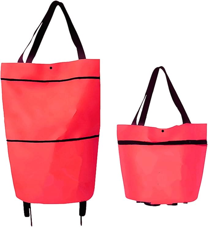 Foldable Shopping Trolley Bag with Wheels, Portable Reusable Grocery Tote - 🛒red - 1pcs - image 10