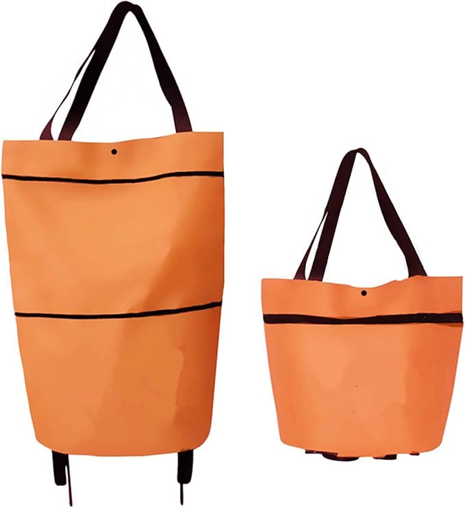 Foldable Shopping Trolley Bag with Wheels, Portable Reusable Grocery Tote - 🛒orange - 1pcs - image 13
