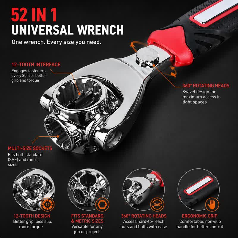 Universal Multi-Function Wrench for Home Repairs – 52-in-1 Double-Ended Socket Tool for Nuts, Bolts & DIY Work - image 1