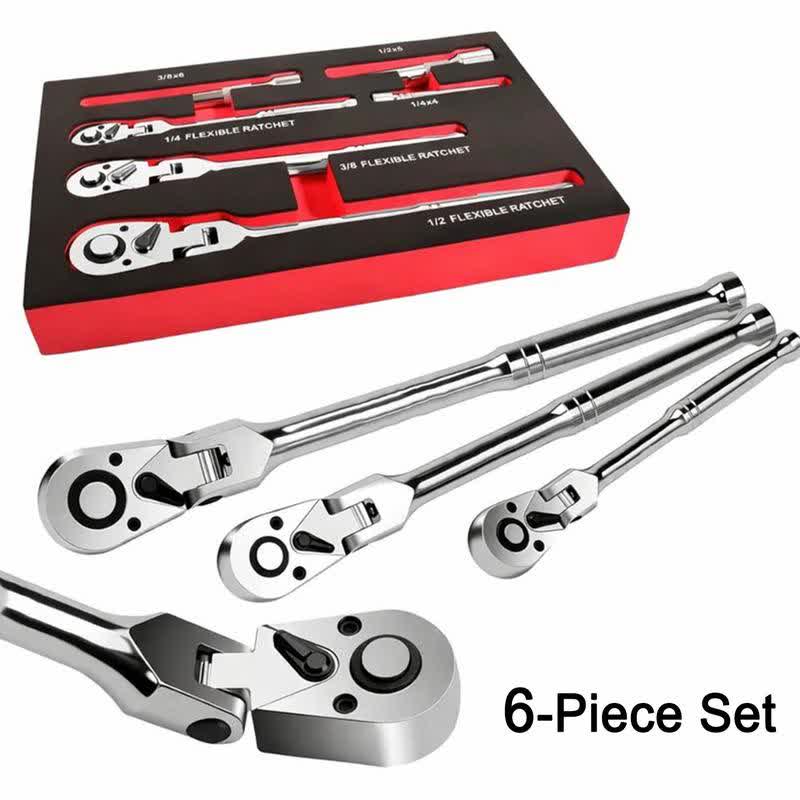 10 Piece Flex Head Ratchet Set, 1/4", 3/8" and 1/2" Drive Swivel Head Ratchet Wrench with Extension Bar and 4pc Adapter, 72-Tooth Flexible Wrench Handle with Quick-Release Reversible Design - 6-Piece Set - image 2