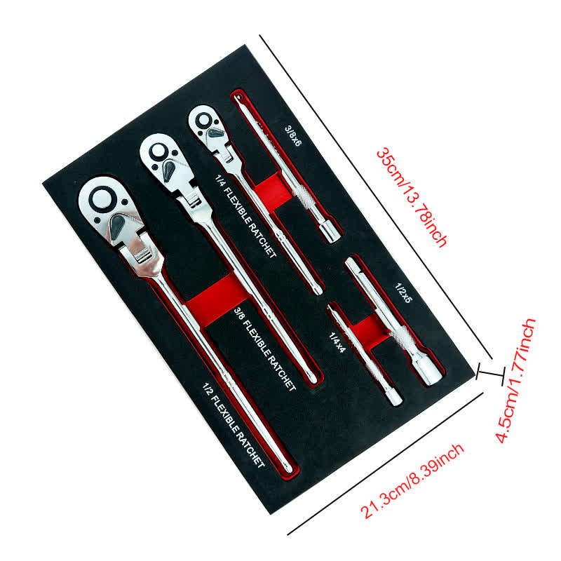 10 Piece Flex Head Ratchet Set, 1/4", 3/8" and 1/2" Drive Swivel Head Ratchet Wrench with Extension Bar and 4pc Adapter, 72-Tooth Flexible Wrench Handle with Quick-Release Reversible Design - image 4