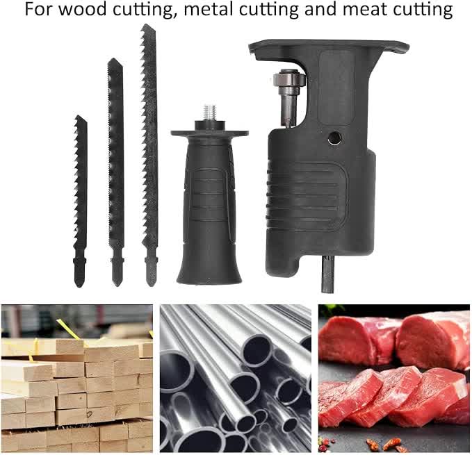 Reciprocating Saw Attachment Cordless Drill Attachment Kit for Wood and Metal and Meat Cutting Scratch Hand - Converter+Handle+3pc Saw Blade - image 2