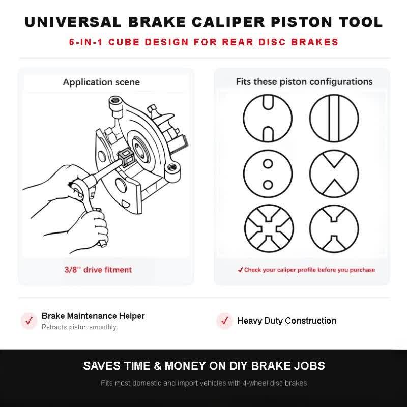 Car Cube Brake Caliper Compression Tool with 3/8" Square Drive Hole,6 Sides Brake Piston Tool for Adjusting Pistons,Steel Car Accessories Rear Brakes Caliper Tools for Disc Brakes - image 4