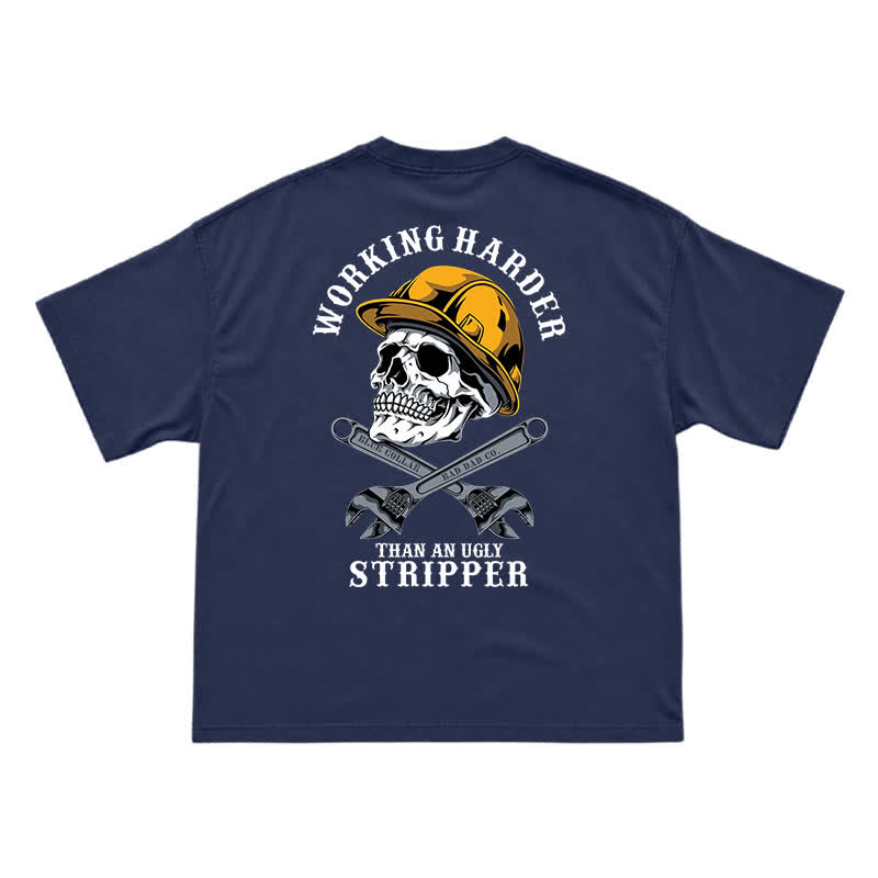 Blue Collar Skull and Wrench Oversized Back Graphic T-Shirt - Navy Blue - US16-18(2XL) - image 6