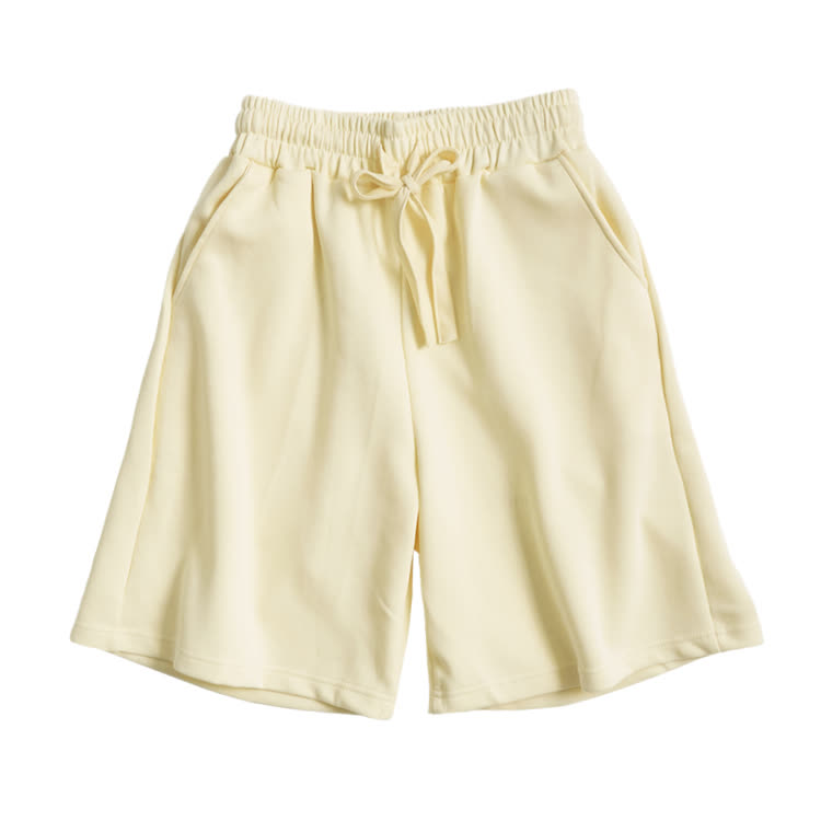 Cotton Solid Color Drawstring Pocket Shorts - Yellow - 3XL - image 13